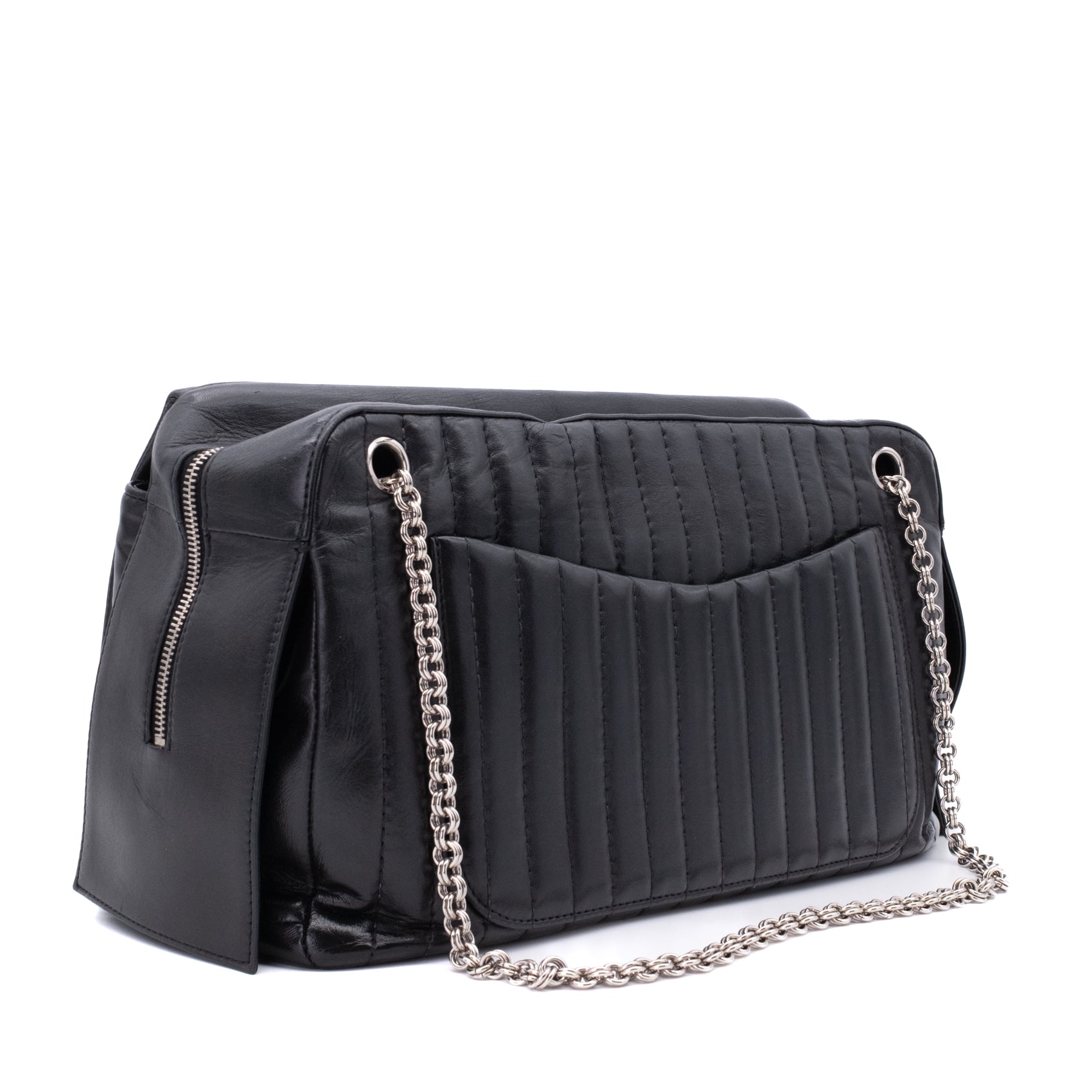 Chanel Classic Jumbo Single Flap Schultertasche Lammleder Schwarz Vertical Quilted Mademoiselle SHW