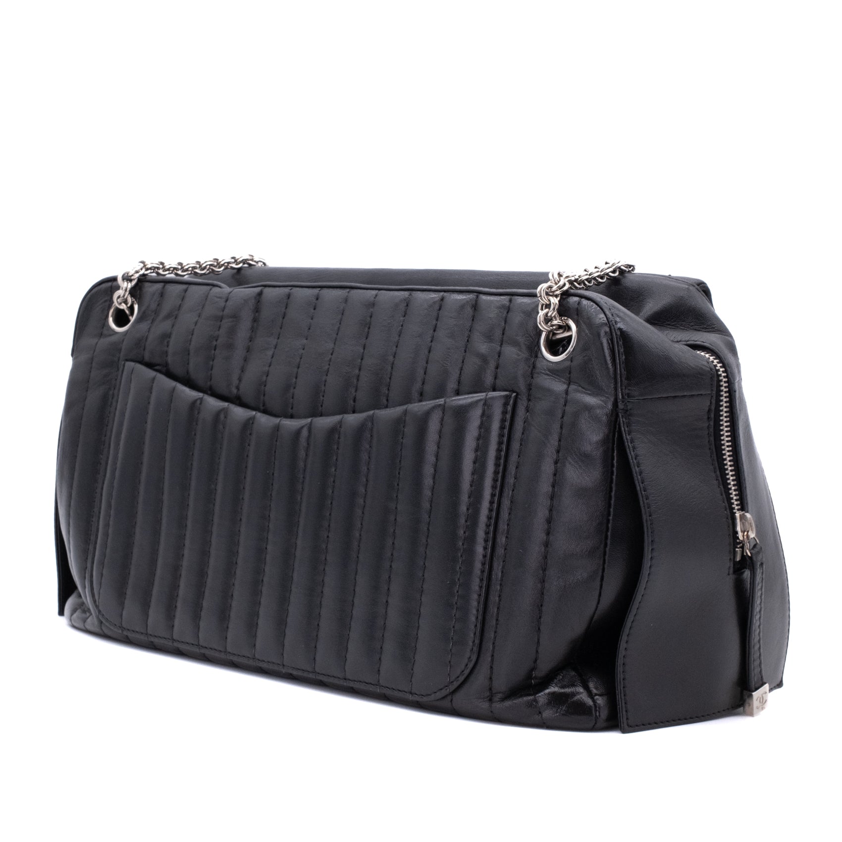 Chanel Classic Jumbo Single Flap Schultertasche Lammleder Schwarz Vertical Quilted Mademoiselle SHW