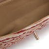 Gestreifte Chanel Timeless Handtasche Double Flap Bag in Rot Creme mit Perlenkette in Medium Größe mit goldener Hardware Druckstelle Innen
