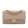 Chanel Timeless Double Flap Bag Handtasche in Beige Medium Größe aus Jeans Denim Material mit goldener Hardware Front