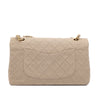 Chanel Timeless Double Flap Bag Handtasche in Beige Medium Größe aus Jeans Denim Material mit goldener Hardware Rückansicht 