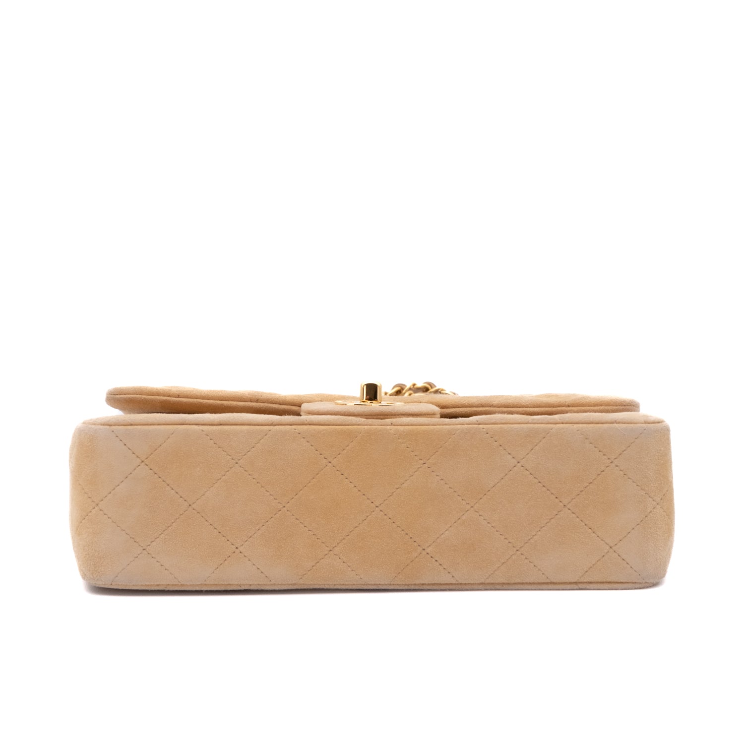 Vintage Chanel Classic Timeless Double Flap Bag in Medium Größe aus beigem Wildleder Material mit goldenerHardware