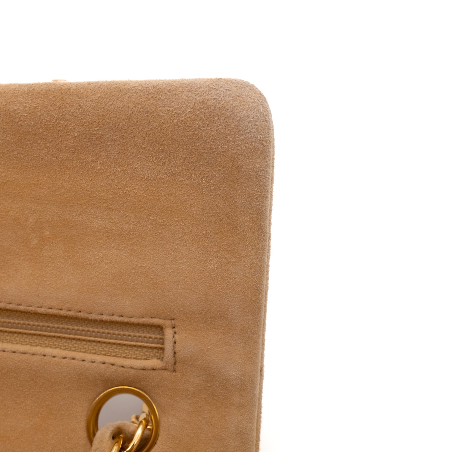 Vintage Chanel Classic Timeless Double Flap Bag in Medium Größe aus beigem Wildleder Material mit goldenerHardware