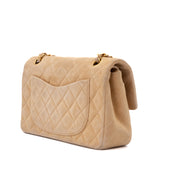 Vintage Chanel Classic Timeless Double Flap Bag in Medium Größe aus beigem Wildleder Material mit goldenerHardware