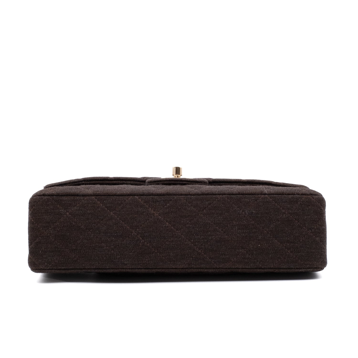 Vintage Chanel Classic Timeless Double Flap Bag in Medium Größe aus braunem Baumwolle Jersey Material mit goldener Hardware