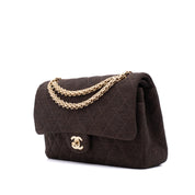 Vintage Chanel Classic Timeless Double Flap Bag in Medium Größe aus braunem Baumwolle Jersey Material mit goldener Hardware