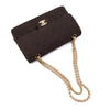 Vintage Chanel Classic Timeless Double Flap Bag in Medium Größe aus braunem Baumwolle Jersey Material mit goldener Hardware