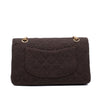 Vintage Chanel Classic Timeless Double Flap Bag in Medium Größe aus braunem Baumwolle Jersey Material mit goldener Hardware Rückansicht