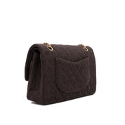 Vintage Chanel Classic Timeless Double Flap Bag in Medium Größe aus braunem Baumwolle Jersey Material mit goldener Hardware