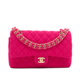 Chanel Classic Double Flap Medium Jersey Tweed Fuchsia Pink GHW