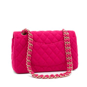 Pinke Chanel Timeless Double Flap Bag Handtasche in Medium Größe aus Jersey Tweed Material mit matt goldener Hardware