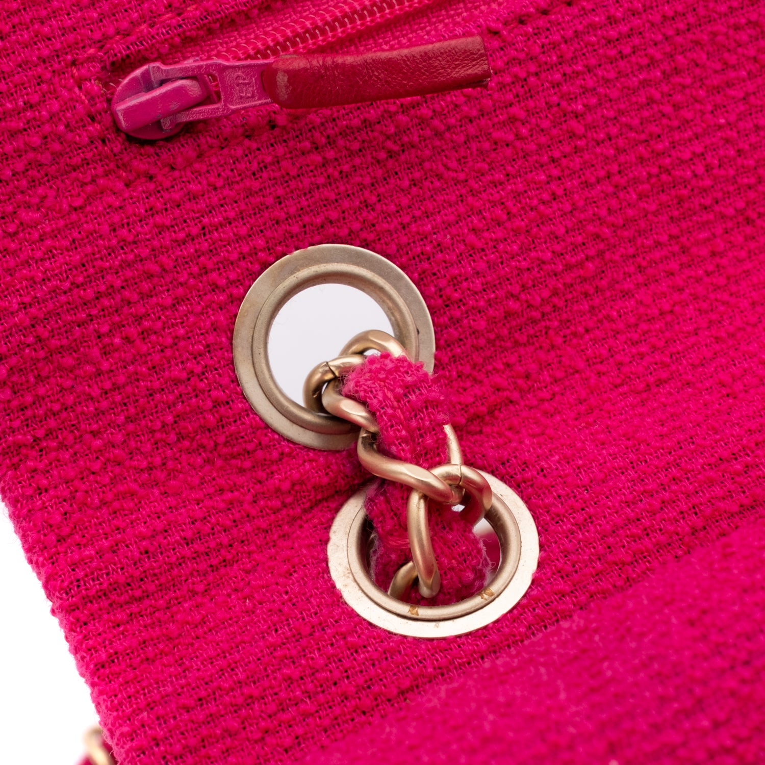 Pinke Chanel Timeless Double Flap Bag Handtasche in Medium Größe aus Jersey Tweed Material mit matt goldener Hardware