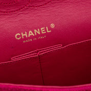 Pinke Chanel Timeless Double Flap Bag Handtasche in Medium Größe aus Jersey Tweed Material mit matt goldener Hardware