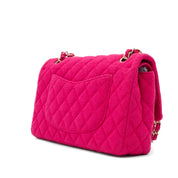 Pinke Chanel Timeless Double Flap Bag Handtasche in Medium Größe aus Jersey Tweed Material mit matt goldener Hardware