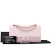 Chanel Classic Timeless Double Flap Bag in Medium Größe aus rosa Tweed Material mit goldener Hardware Full Set