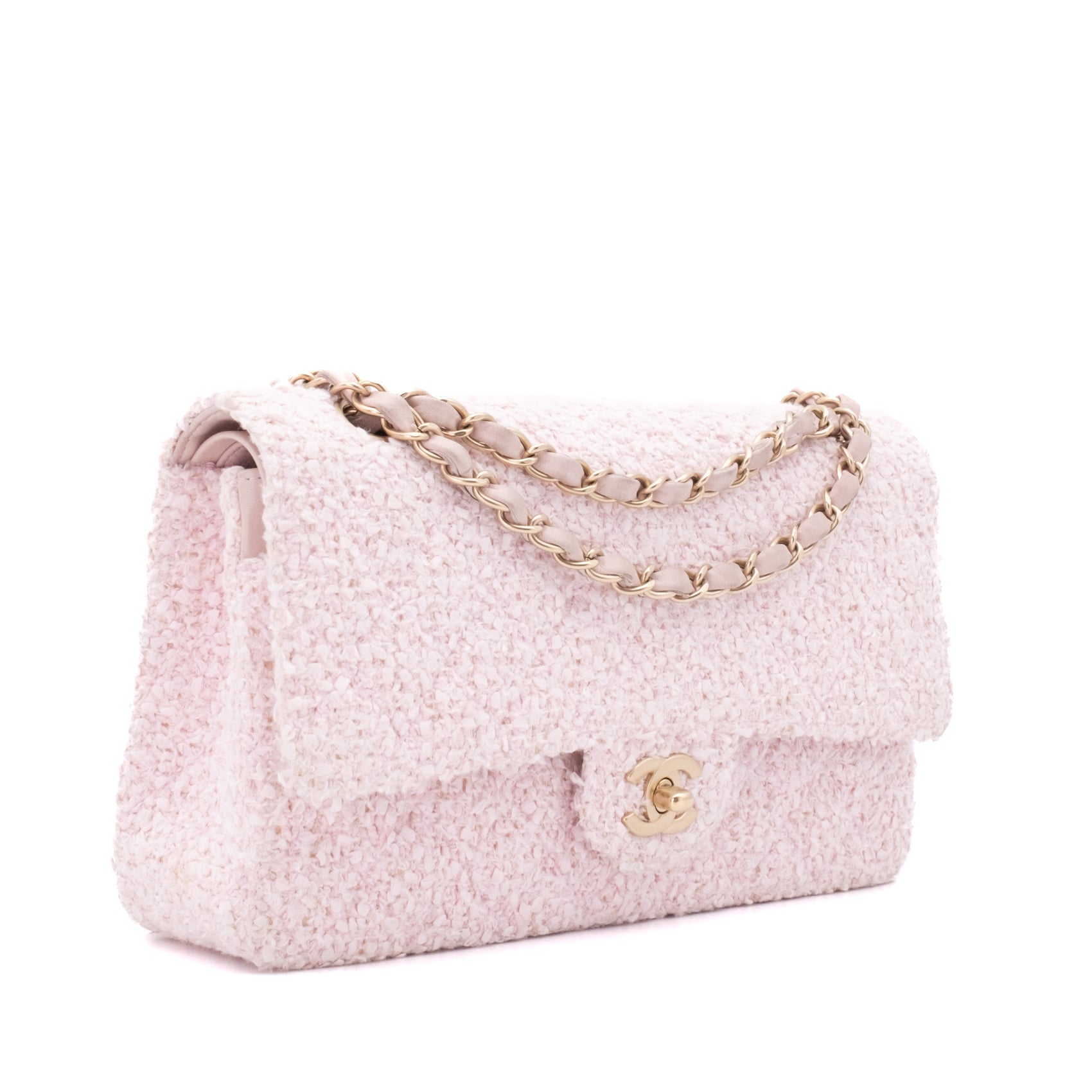 Chanel Classic Double Flap Medium Boucle Tweed Rosa Pink GHW