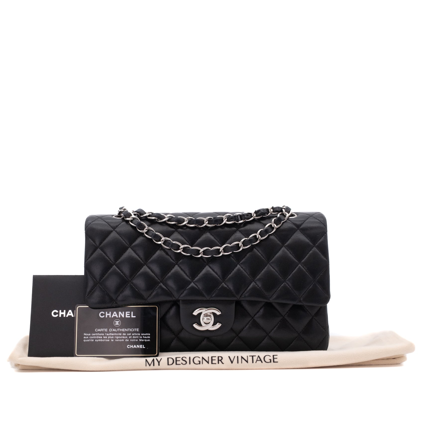 Chanel Classic Timeless Double Flap Bag Medium Lammleder Schwarz PHW