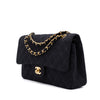 Vintage Chanel Classic Timeless Double Flap Bag in Medium Größe aus schwarzem Leinen Canvas Material mit goldener Hardware