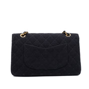 Vintage Chanel Classic Timeless Double Flap Bag in Medium Größe aus schwarzem Leinen Canvas Material mit goldener Hardware