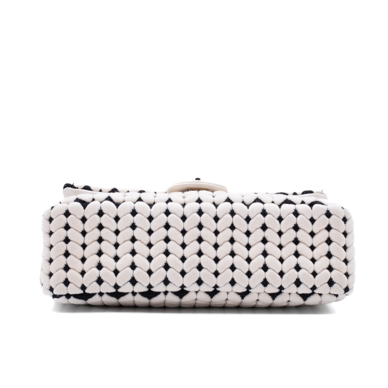 Chanel Classic Timeless Double Flap Bag in Medium Größe aus schwarze weissem Wolle Jersey Material mit goldener Hardware