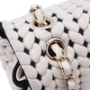 Chanel Classic Timeless Double Flap Bag in Medium Größe aus schwarze weissem Wolle Jersey Material mit goldener Hardware