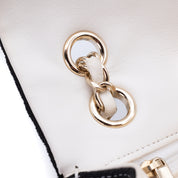 Chanel Classic Timeless Double Flap Bag in Medium Größe aus schwarze weissem Wolle Jersey Material mit goldener Hardware