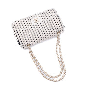 Chanel Classic Timeless Double Flap Bag in Medium Größe aus schwarze weissem Wolle Jersey Material mit goldener Hardware