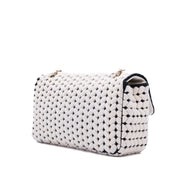 Chanel Classic Timeless Double Flap Bag in Medium Größe aus schwarze weissem Wolle Jersey Material mit goldener Hardware