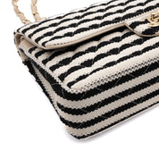 Gestreifte Chanel Classic Timeless Double Flap Bag in Medium Größe aus schwarz weißem Jersey Material mit goldener Hardware aus der limitierten Coco Sailor Kollektion