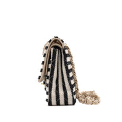 Gestreifte Chanel Classic Timeless Double Flap Bag in Medium Größe aus schwarz weißem Jersey Material mit goldener Hardware aus der limitierten Coco Sailor Kollektion