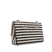 Gestreifte Chanel Classic Timeless Double Flap Bag in Medium Größe aus schwarz weißem Jersey Material mit goldener Hardware aus der limitierten Coco Sailor Kollektion