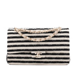 Chanel Classic Double Flap Medium Jersey Streifen Schwarz Weiß GHW