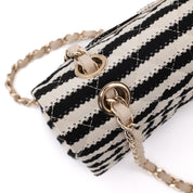 Chanel Classic Double Flap Medium Jersey Streifen Schwarz Weiß GHW