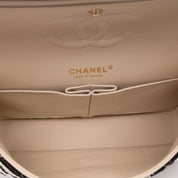 Chanel Classic Double Flap Medium Jersey Streifen Schwarz Weiß GHW