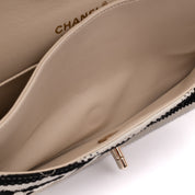 Chanel Classic Double Flap Medium Jersey Streifen Schwarz Weiß GHW