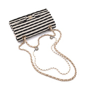Chanel Classic Double Flap Medium Jersey Streifen Schwarz Weiß GHW