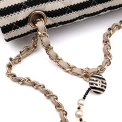 Chanel Classic Double Flap Medium Jersey Streifen Schwarz Weiß GHW