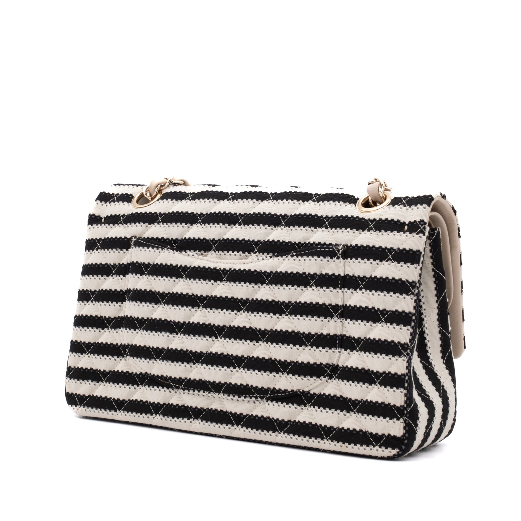 Chanel Classic Double Flap Medium Jersey Streifen Schwarz Weiß GHW