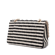 Chanel Classic Double Flap Medium Jersey Streifen Schwarz Weiß GHW