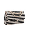 Chanel Classic Double Flap Medium Jersey Streifen Schwarz Weiß GHW