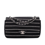 Chanel Classic Double Flap Medium Tweed Ribbon Schwarz/Weiß PHW