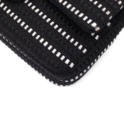 Schwarz Weiss gestreifte Chanel Classic Double Flap Bag in Medium Größe aus Tweed und Ribbon mit silberner Hardware