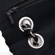 Schwarz Weiss gestreifte Chanel Classic Double Flap Bag in Medium Größe aus Tweed und Ribbon mit silberner Hardware