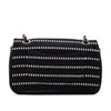 Schwarz Weiss gestreifte Chanel Classic Double Flap Bag in Medium Größe aus Tweed und Ribbon mit silberner Hardware