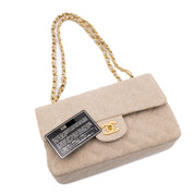 Vintage Chanel Classic Timeless Double Flap Bag in Small Größe aus beigem Leinen Canvas Material mit goldener Hardware