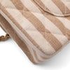 Gestreifte Vintage Chanel Timeless Double Flap Bag Handtasche in  Small Größe aus Baumwolle Canvas Leinen Material mit goldener Hardware Detail Ecke