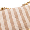 Gestreifte Vintage Chanel Timeless Double Flap Bag Handtasche in  Small Größe aus Baumwolle Canvas Leinen Material mit goldener Hardware Detail Flecken außen