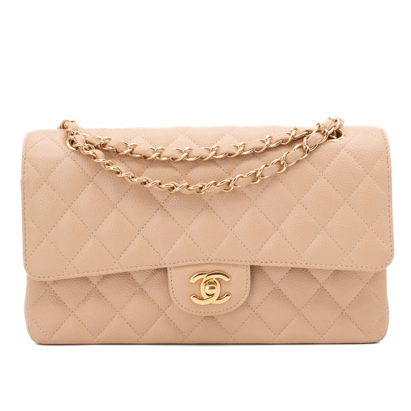 Chanel Classic Double Flap Medium Caviarleder Beige Clair GHW