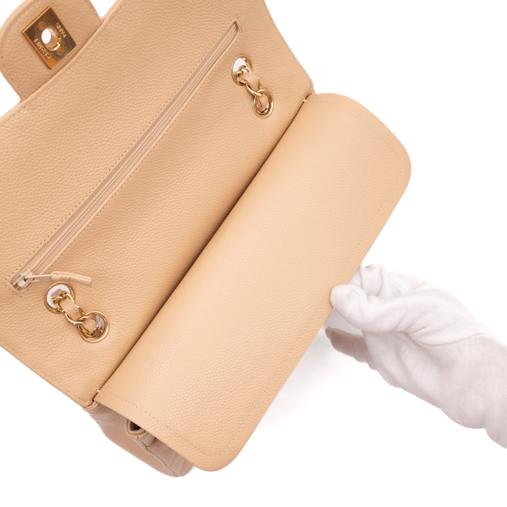 Chanel Classic Double Flap Medium Caviarleder Beige Clair GHW
