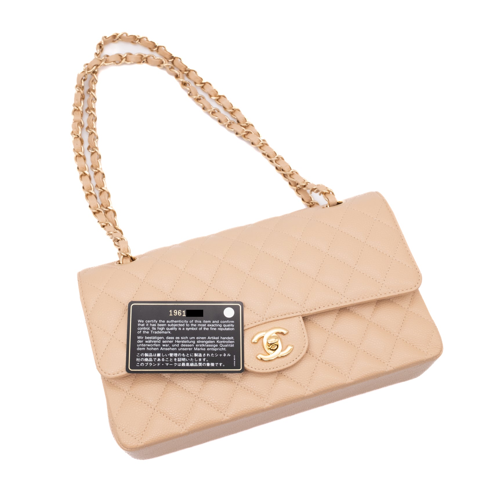 Chanel Classic Double Flap Medium Caviarleder Beige Clair GHW